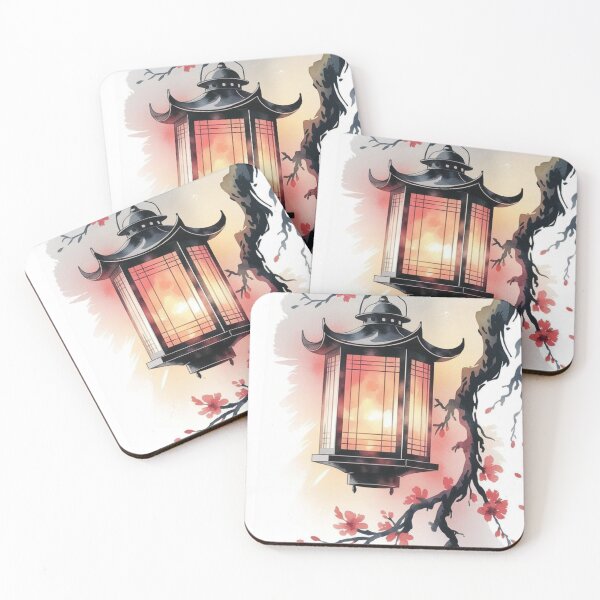 Item preview, Japanese Lantern and Cherry Blossom — Oriental Watercolor Art designed and sold by LYAN-STORE.