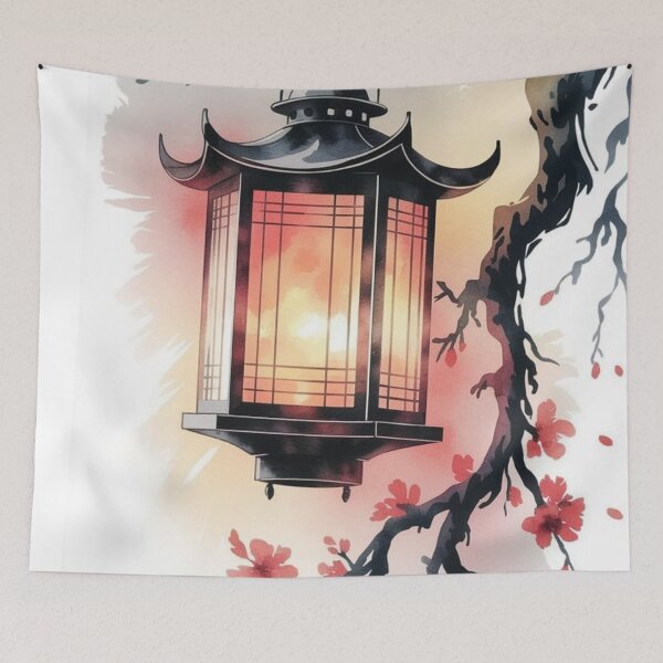 Item preview, Japanese Lantern and Cherry Blossom — Oriental Watercolor Art designed and sold by LYAN-STORE.