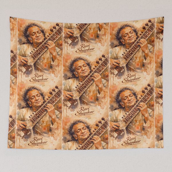 Aperçu de l'œuvre Ravi Shankar jouant du sitar créée et vendue par Sarcastic designs.