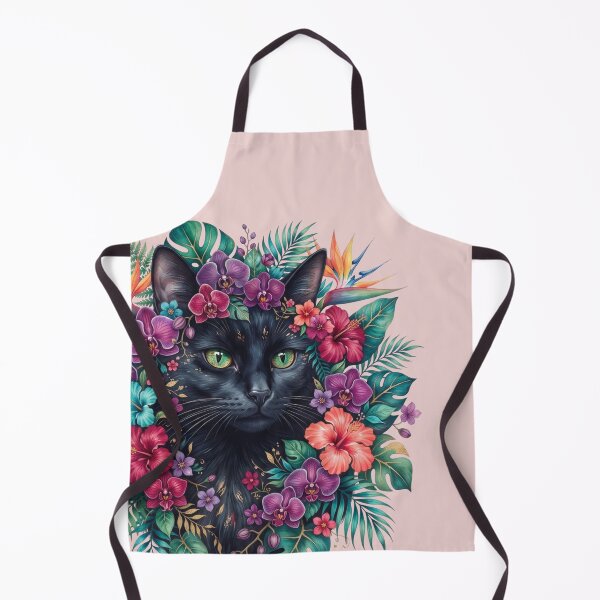 Artikelvorschau, Schwarze Katze mit Blumen (Botanische Kunst) entworfen und verkauft von ImageryLoom.