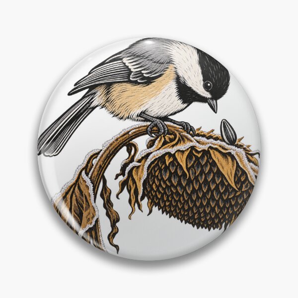 Artikelvorschau, Chickadee Seedhead Inspector Linocut Bird Art entworfen und verkauft von yashardesign.