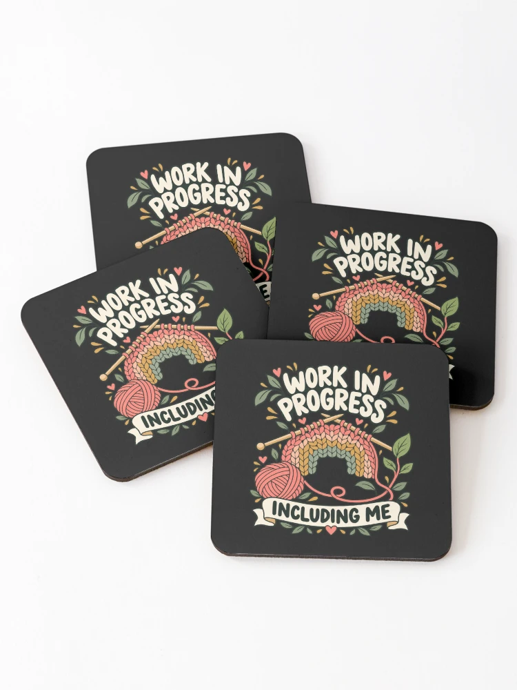 Thumbnail 1 of 5, Coasters (Set of 4), Work In Progress Including Me Knitting designed and sold by Text2tee.