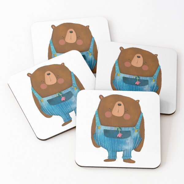 Item preview, "Flower Delivery" Brown Bear in Striped Overalls designed and sold by Mushroona.