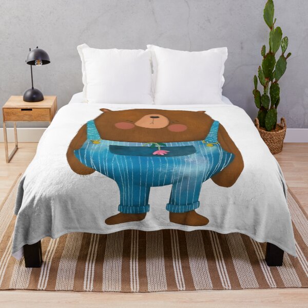 Item preview, "Flower Delivery" Brown Bear in Striped Overalls designed and sold by Mushroona.