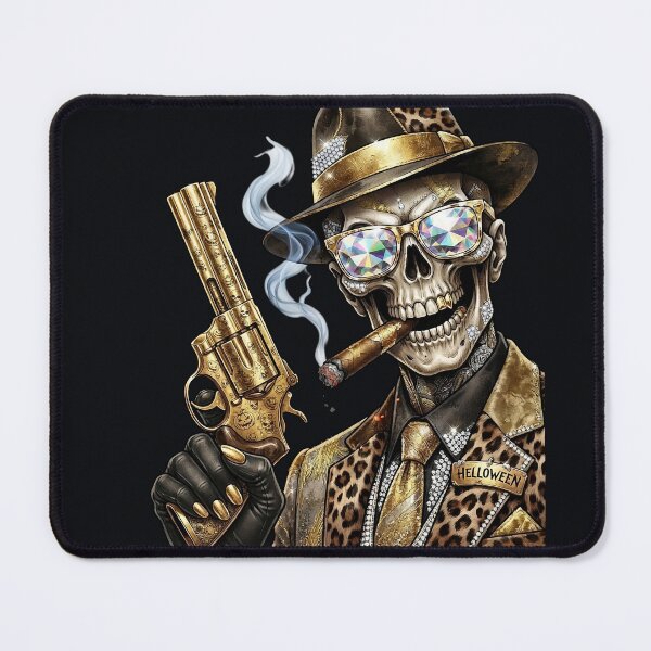 Item preview, Skull Man Gun Cigar Helloween Gold designed and sold by Voodoo Store Paranormal Collections.