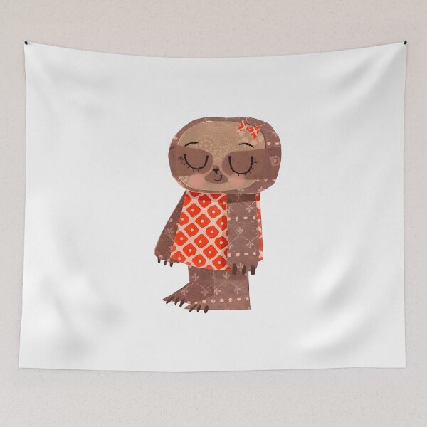 Item preview, Cozy Sloth in Red Geometric Poncho designed and sold by Mushroona.