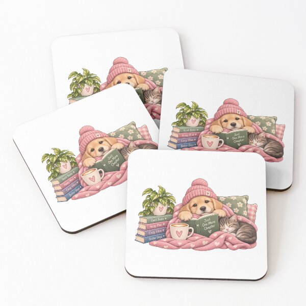 Item preview, Cozy Puppy & Cat – Cute Book Lover Coffee Aesthetic designed and sold by Sania Wazir Studio.