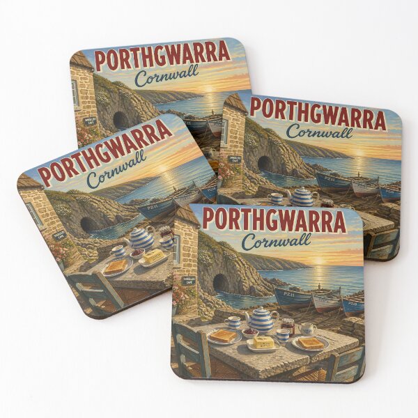 Item preview, Porthgwarra Cornwall Breakfast – Vintage Coastal Travel Poster designed and sold by LSVart.