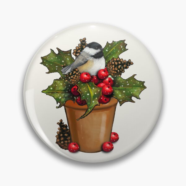 Item preview, Christmas Holly in Flower Pot with Chickadee Bird Illustration designed and sold by JoyfulWhimsy.