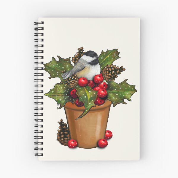 Item preview, Christmas Holly in Flower Pot with Chickadee Bird Illustration designed and sold by JoyfulWhimsy.