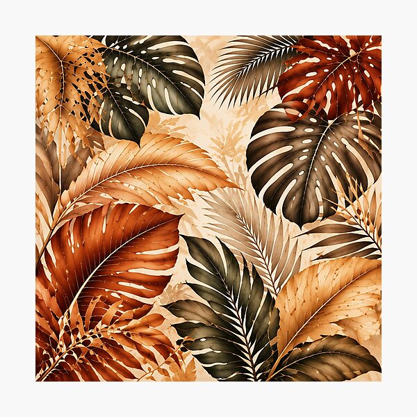 Aperçu de l'œuvre Autumn Tropical Leaves Luxury Botanical Pattern créée et vendue par M. Mamdouh Artworks.