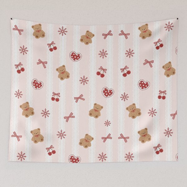 Item preview, Winter Teddy Bear Cherry Red Bow Pattern designed and sold by Luv4tete.