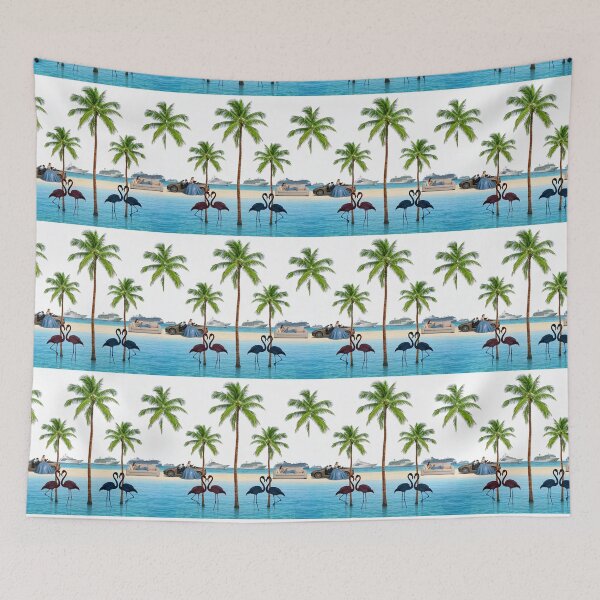 Item preview, Tropical Vacation by the Sea with Camping Flamingos designed and sold by Plushshop.