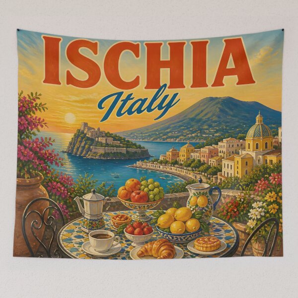Item preview, Ischia Italy – Vintage Coastal Travel Poster designed and sold by LSVart.