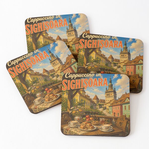 Item preview, Cappuccino in Sighișoara Romania – Vintage Travel Poster designed and sold by LSVart.
