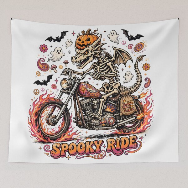 Artikelvorschau, Ghost Rider Skelett-Drachen-Motorrad | Cooles Retro-Halloween entworfen und verkauft von VintageteeCo.