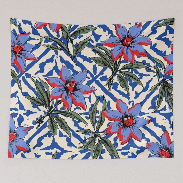Item preview, Red and Blue Flower Quadrille Design designed and sold by RichardRags.