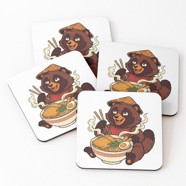 Item preview, Cute Japanese Tanuki Eating Ramen Noodles Udon Art designed and sold by ArtLabCreations.