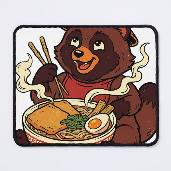 Item preview, Cute Japanese Tanuki Eating Ramen Noodles Udon Art designed and sold by ArtLabCreations.