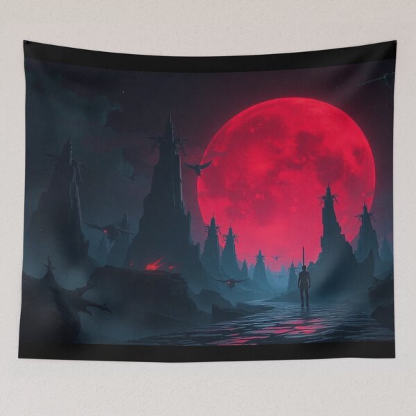 Item preview, Epic Dark Fantasy Blood Moon Gothic Landscape designed and sold by HappyPrintCo.