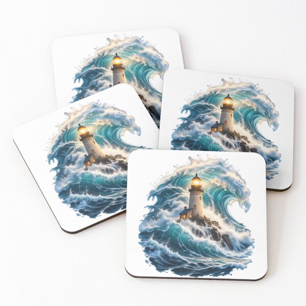 Item preview, Lighthouse Floating on a Giant Ocean Wave – Surreal Coastal Adventure Art designed and sold by okay 2 look .