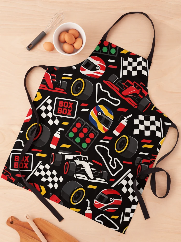 Thumbnail 1 of 6, Apron, Box Box Racing – Formula Racing Motorsport Seamless Pattern - F1 designed and sold by therockstuff.