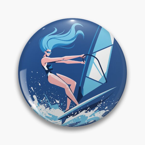 Item preview, Ilustración vectorial de una chica practicando windsurf en una ola del océano, deportes acuáticos de verano. designed and sold by KiwiRider.