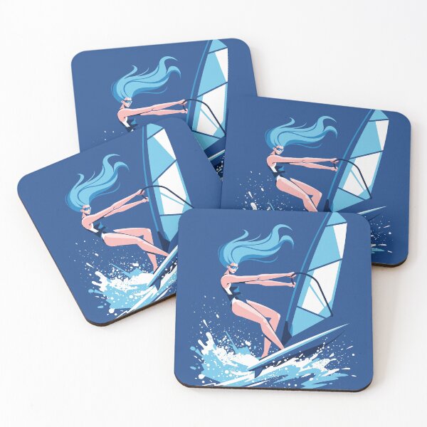 Item preview, Ilustración vectorial de una chica practicando windsurf en una ola del océano, deportes acuáticos de verano. designed and sold by KiwiRider.