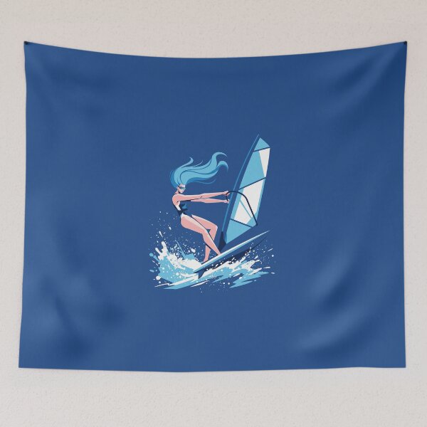Item preview, Windsurfing Girl Ocean Wave Water Sports Summer Vector Illustration designed and sold by KiwiRider.