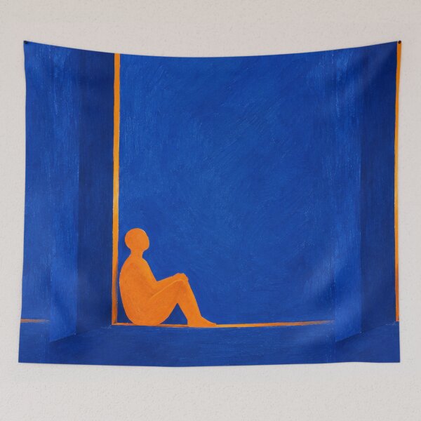 Item preview, 'Still Here' — Cobalt Blue & Orange Figurative Art designed and sold by Moodzu.