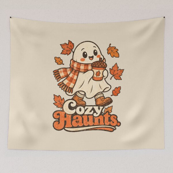 Item preview, Cozy Haunts – Autumn Ghost with Coffee designed and sold by AwesomeBeyondLimits.
