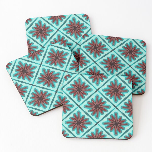 Item preview,  Vintage Floral Diamond Pattern - Rusted Red & Turquoise designed and sold by Rukhscreations.