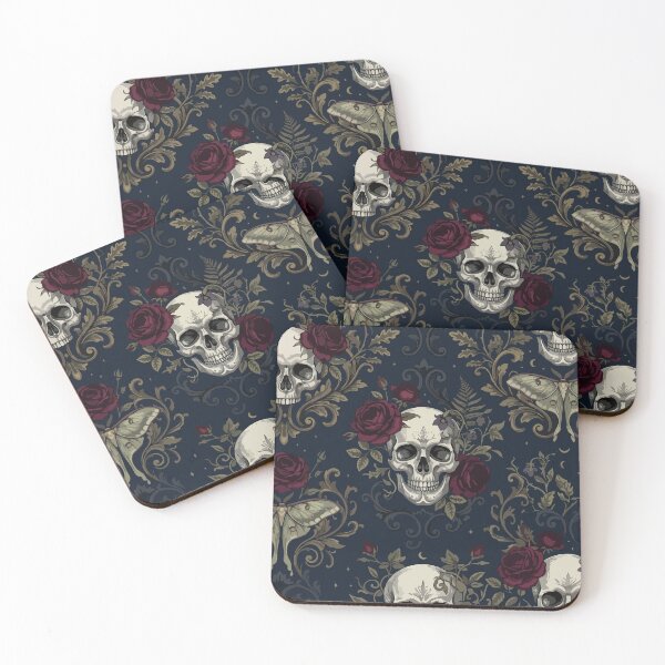 Item preview, Vintage Gothic Botanical Halloween - Skulls, Moths & Burgundy Roses Pattern designed and sold by Prtina.