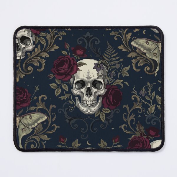 Item preview, Vintage Gothic Botanical Halloween - Skulls, Moths & Burgundy Roses Pattern designed and sold by Prtina.