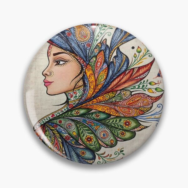 Item preview, Boho Feather Woman Portrait - Colorful Bohemian Ethnic Goddess Art designed and sold by HydStyle99.