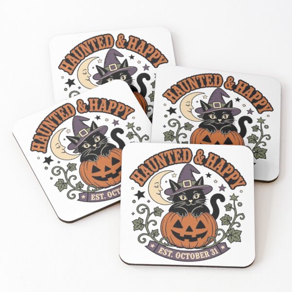 Item preview, Haunted & Happy – Black Cat Halloween Art gift For halloween fans hallowen lovers  designed and sold by Elhshop ⭐⭐⭐⭐⭐.