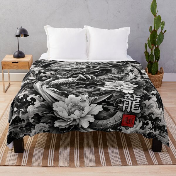 Item preview, Majestic Chinese Dragon Peony Mountain Ink Art designed and sold by Fei Long Design Hub.