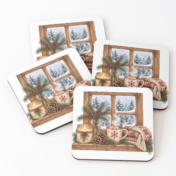 Item preview, Winter Cabin Windowsill Cozy Hygge Scene Art designed and sold by DreamelleStudio.