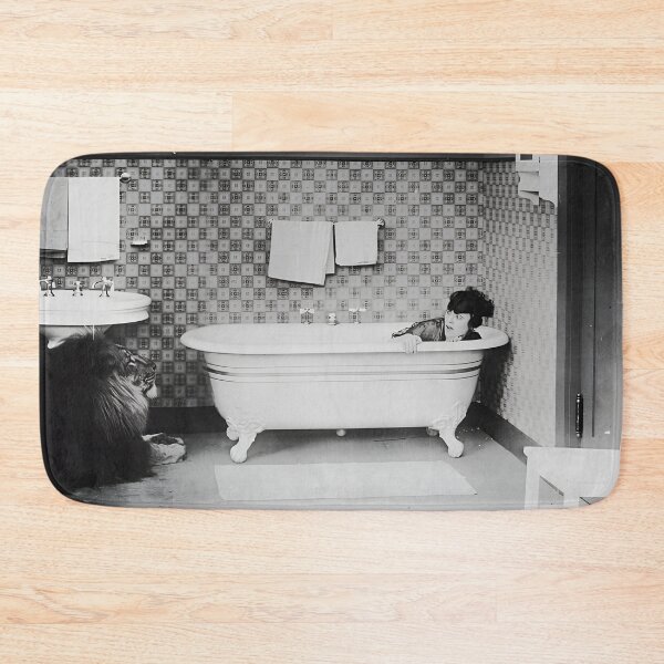 Item preview, The lion that came to dinner, 1917 Bab's Diary hilarious women in the bathtub with lion publicity movie still black and white photograph designed and sold by Astrid Arkhangelsky.