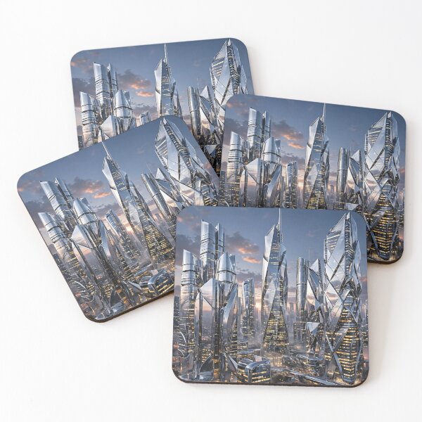 Item preview, Chrome City Skyline | Futuristic Mirrored Metal Architecture designed and sold by Robert Lucio.
