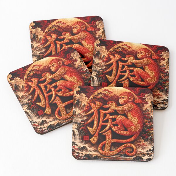 Item preview, Golden Monkey Chinese Zodiac Mountain Temple Art designed and sold by Fei Long Design Hub.