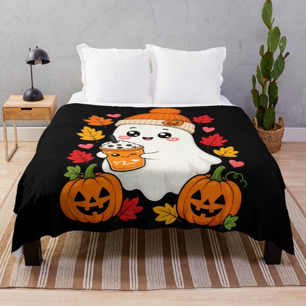 Item preview, Cute Ghost Holding Pumpkin Spice Drink designed and sold by Linework Studio.