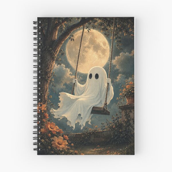 Item preview, Lindo fantasma en un columpio bajo la luna llena: una acogedora y espeluznante ilustración otoñal. designed and sold by Tolchik.
