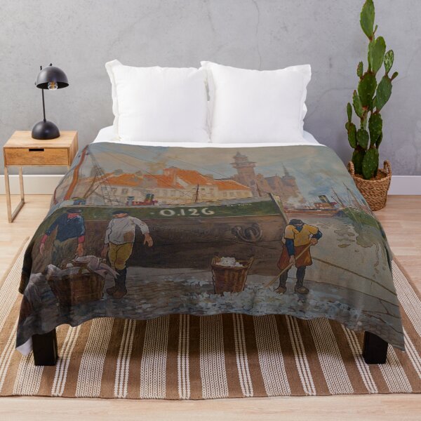 Item preview, Vintage Harbor Wall Art, Fish Boat Print, Belgian Coastal Art by Henri Cassiers designed and sold by RickE.