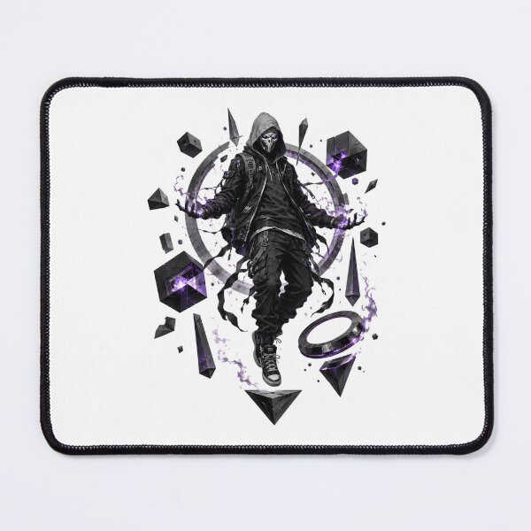Artikelvorschau, Maskierte Cyberpunk-Figur, die violette Energiesplitter kanalisiert entworfen und verkauft von Artmares.