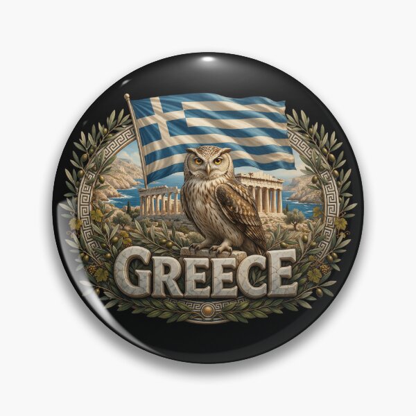 Item preview, Greece Heritage – Owl & Ancient Temple Emblem designed and sold by FlagX.