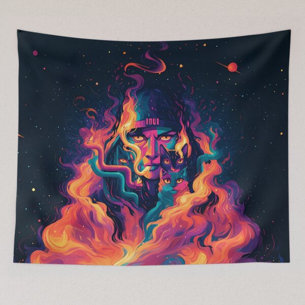 Item preview, Psychedelic Fire Warrior Neon Cats Art designed and sold by Lunat1kk.