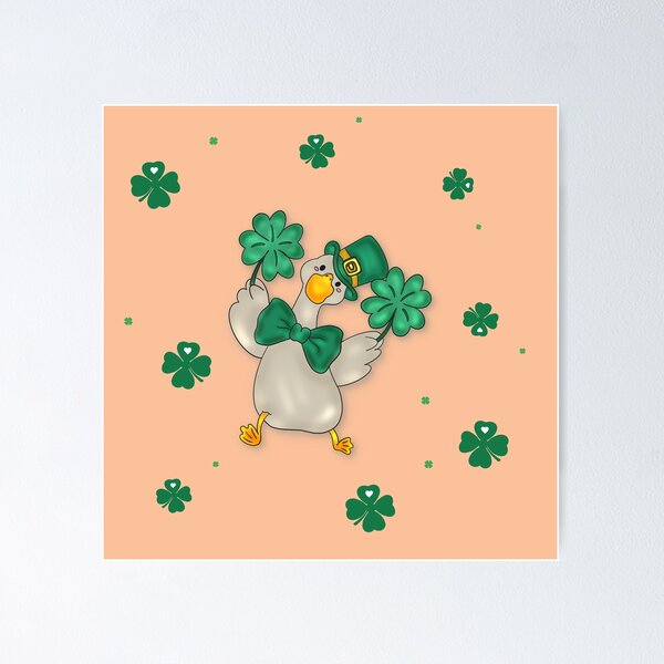 Item preview, cute duck, four-leaf clover, St. Patrick’s Day, Irish holiday, cartoon designed and sold by artblonska.