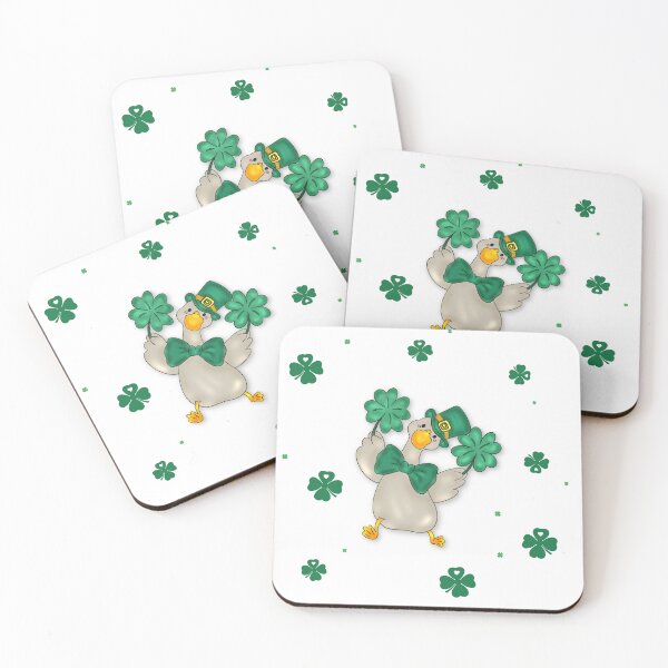 Item preview, cheerful cartoon duck holding a lucky four-leaf clover designed and sold by artblonska.