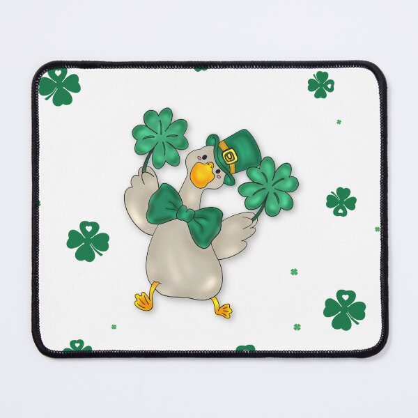 Item preview, cheerful cartoon duck holding a lucky four-leaf clover designed and sold by artblonska.